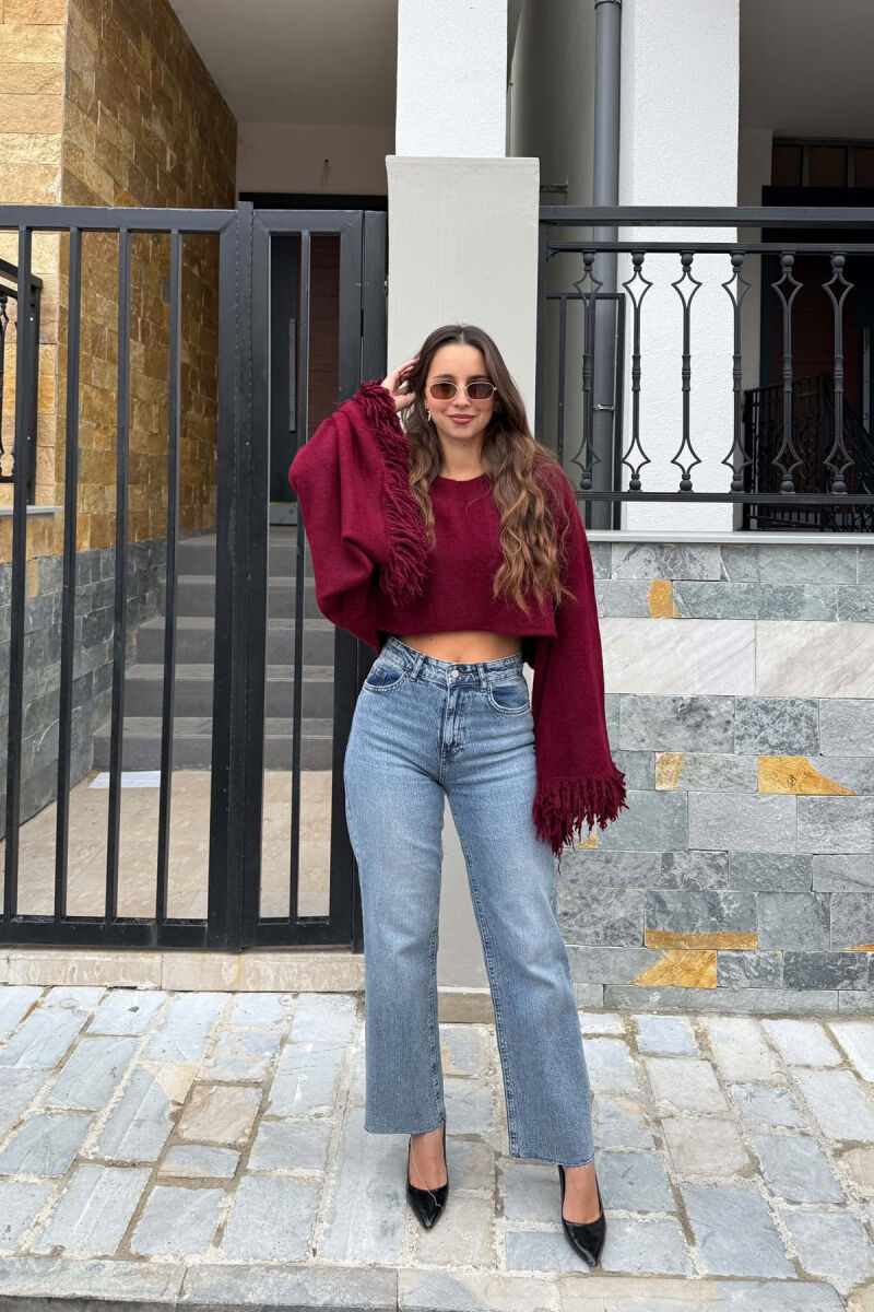 ONE COLOR CROPPED WOMAN SWEATER BURGUNDY/VISHNJE - 5