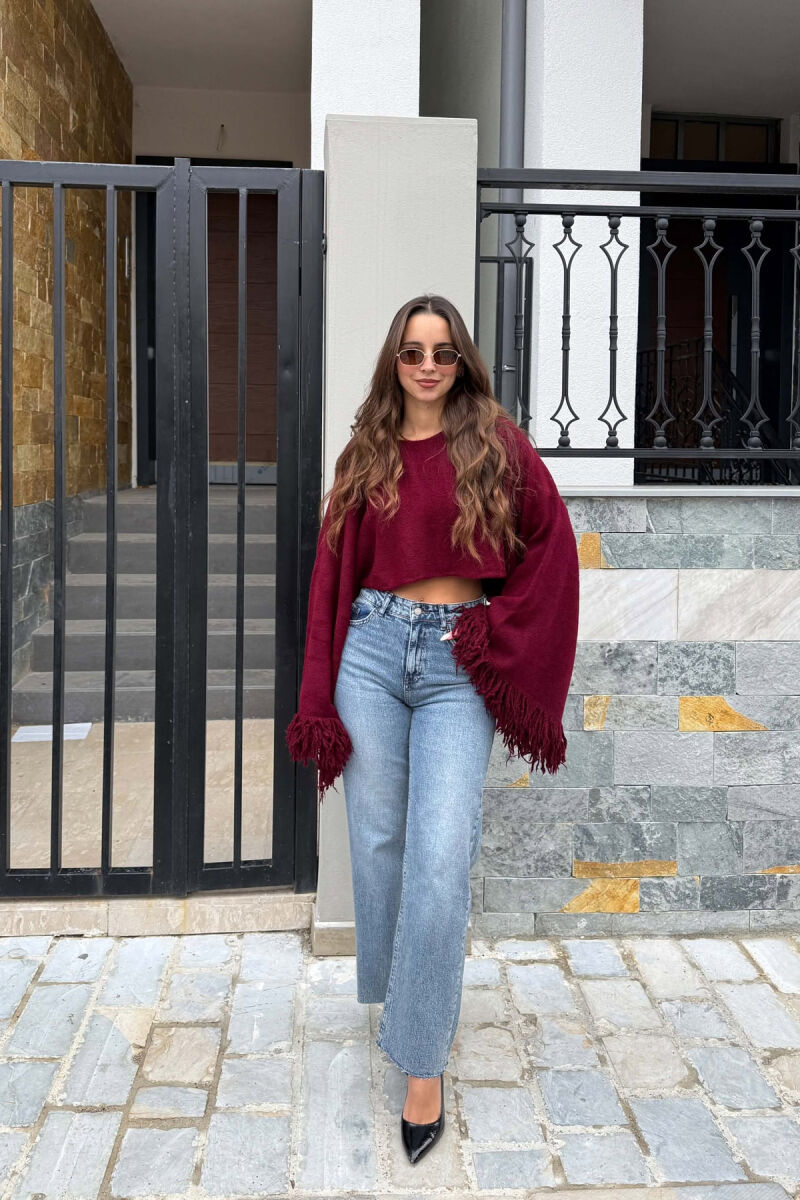 ONE COLOR CROPPED WOMAN SWEATER BURGUNDY/VISHNJE - 6