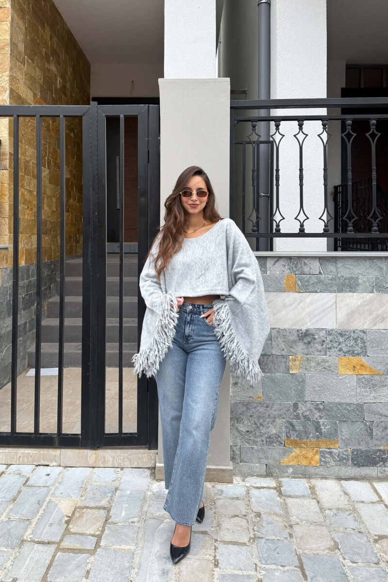ONE COLOR CROPPED WOMAN SWEATER GREY/GRI - 2