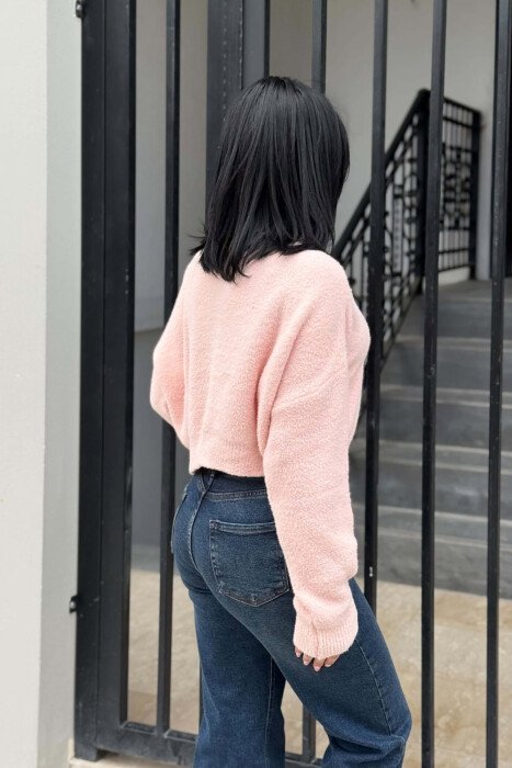 ONE COLOR CROPPED WOMAN SWEATER POWDER/PUDER - 2