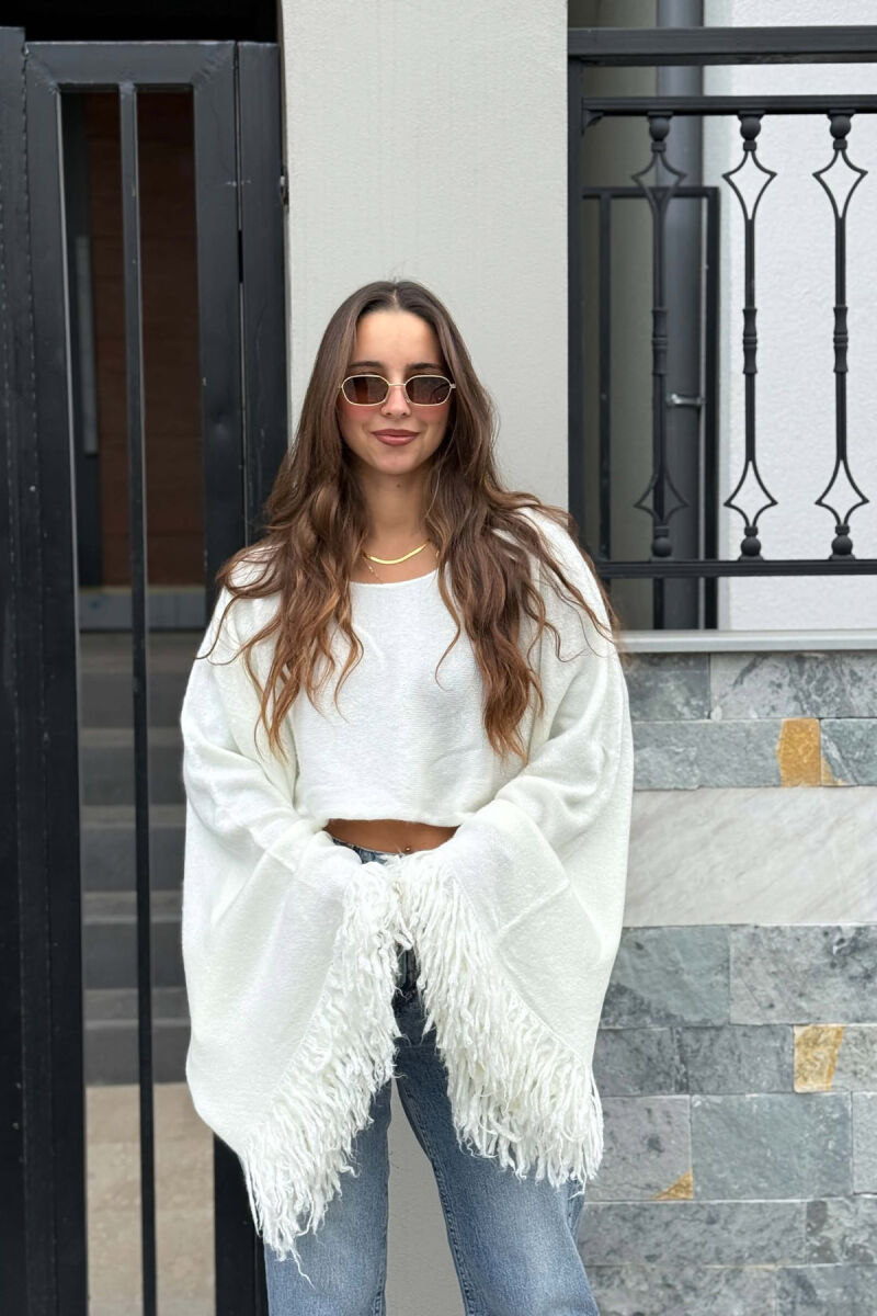 ONE COLOR CROPPED WOMAN SWEATER WHITE-E BARDHE - 1