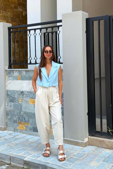 ONE COLOR CROPPED WOMAN VEST BABY BLUE/BLU BY - 2