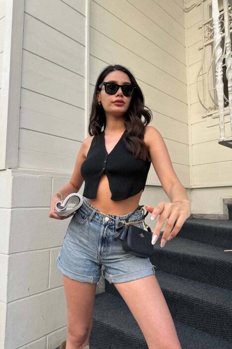 ONE COLOR CROPPED WOMAN VEST BLACK/ E ZEZE - 