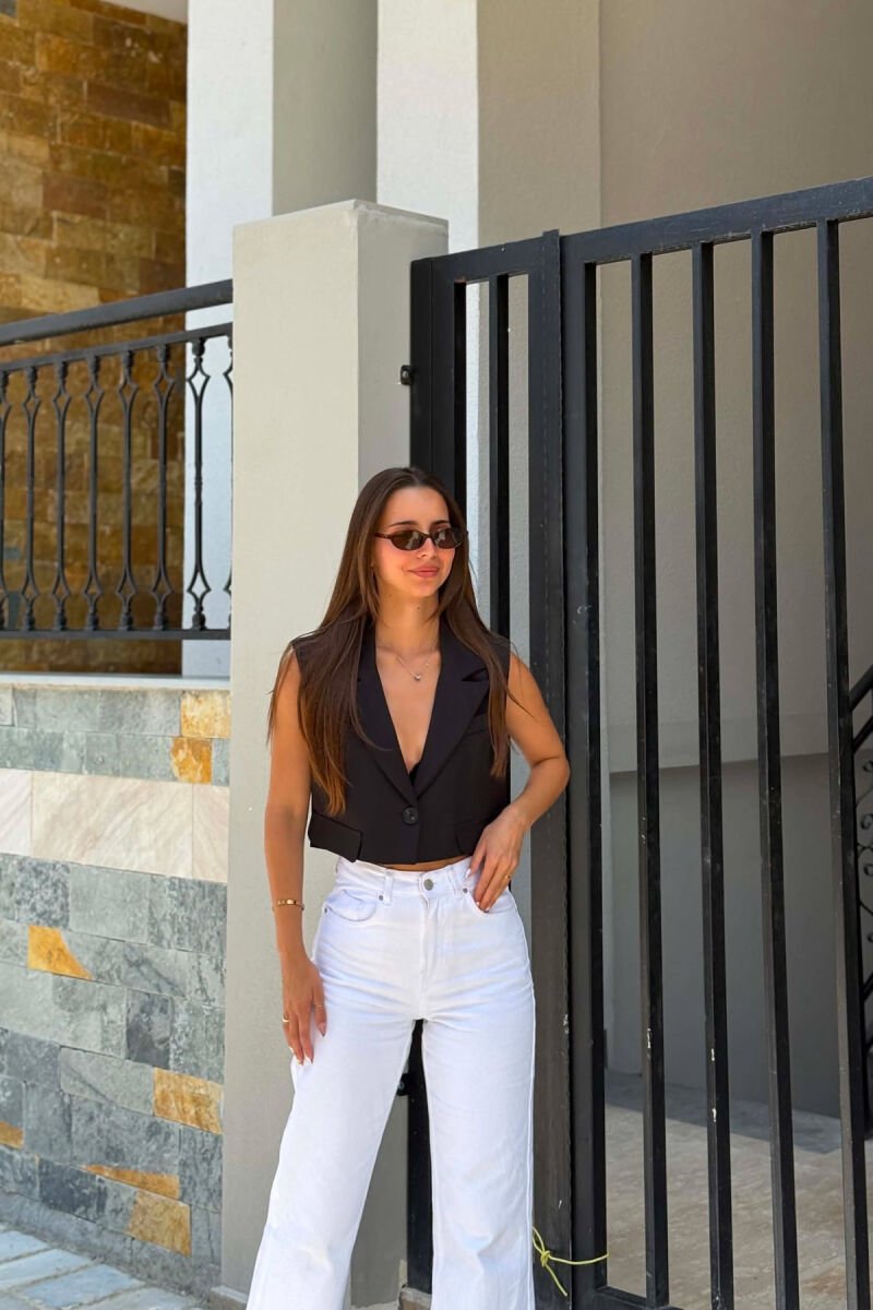ONE COLOR CROPPED WOMAN VEST BLACK/ E ZEZE - 1