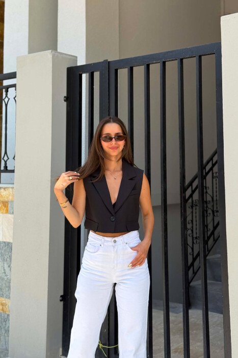ONE COLOR CROPPED WOMAN VEST BLACK/ E ZEZE - 6