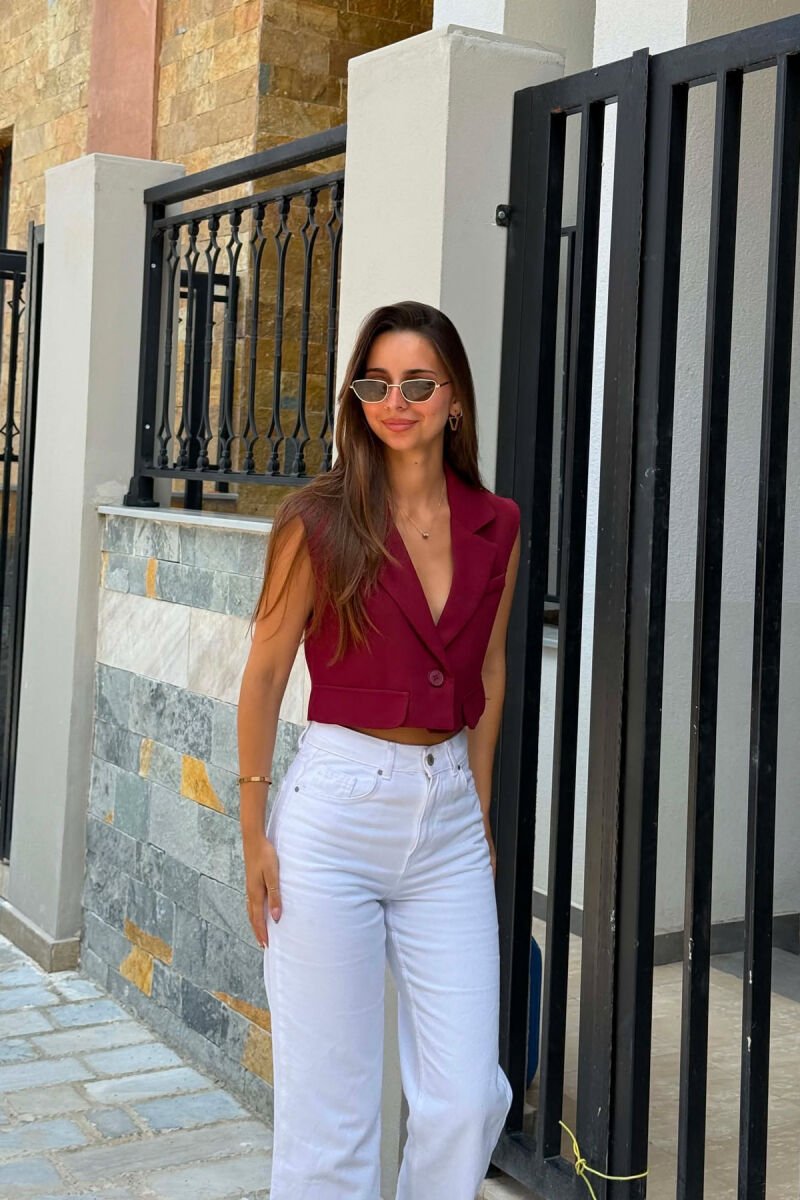 ONE COLOR CROPPED WOMAN VEST BURGUNDY/VISHNJE - 3