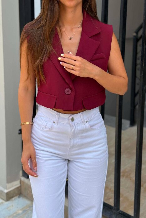 ONE COLOR CROPPED WOMAN VEST BURGUNDY/VISHNJE - 4