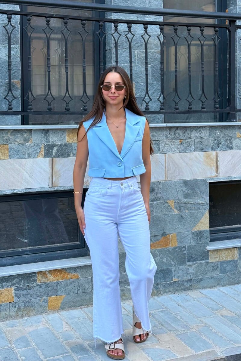 ONE COLOR CROPPED WOMAN VEST LIGHTBLUE/BZ - 1