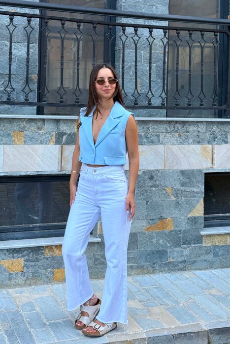 ONE COLOR CROPPED WOMAN VEST LIGHTBLUE/BZ - 2