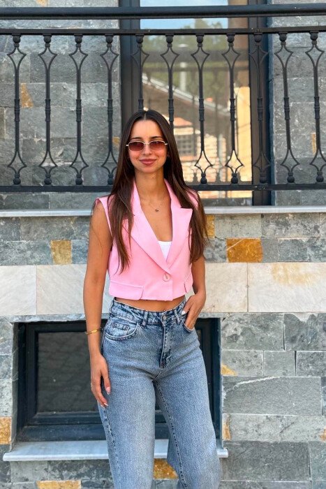 ONE COLOR CROPPED WOMAN VEST PINK/ROZE - KLAUDIO FASHION