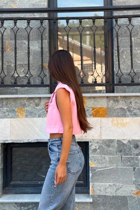 ONE COLOR CROPPED WOMAN VEST PINK/ROZE - 3