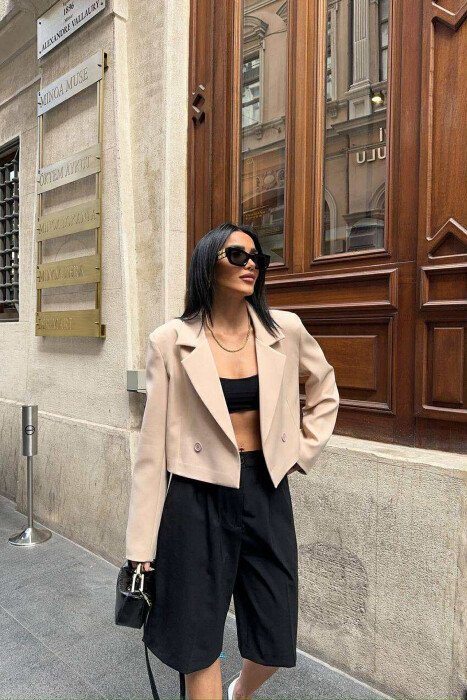 ONE COLOR CROPPED WOMEN JACKET BEIGE/BEZHE - 2