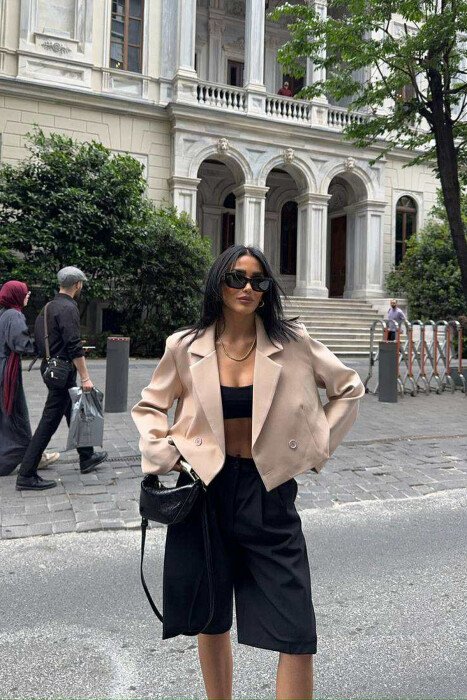 ONE COLOR CROPPED WOMEN JACKET BEIGE/BEZHE - 3