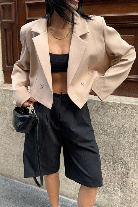 ONE COLOR CROPPED WOMEN JACKET BEIGE/BEZHE - 4