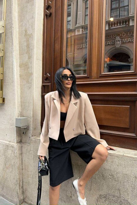 ONE COLOR CROPPED WOMEN JACKET BEIGE/BEZHE - 6