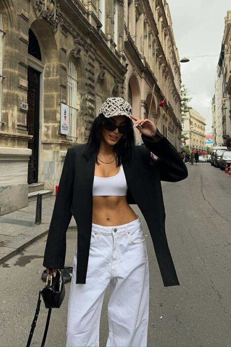 ONE COLOR CROPPED WOMEN JACKET BLACK/ E ZEZE - 2