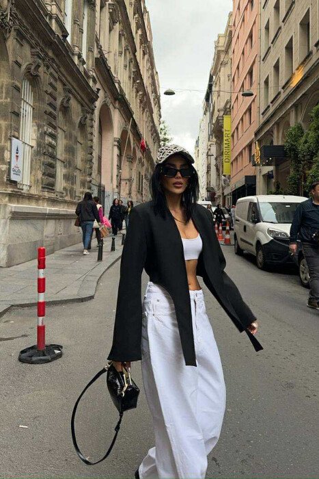 ONE COLOR CROPPED WOMEN JACKET BLACK/ E ZEZE - 3