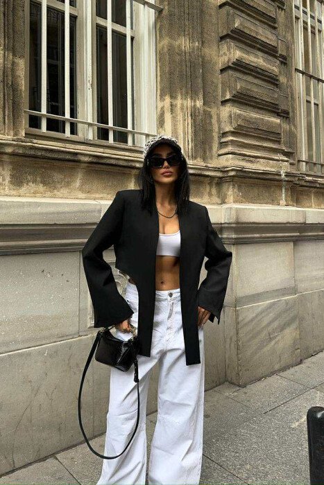 ONE COLOR CROPPED WOMEN JACKET BLACK/ E ZEZE - 7