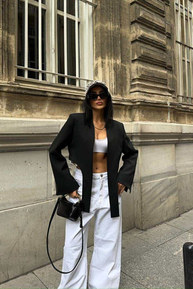 ONE COLOR CROPPED WOMEN JACKET BLACK/ E ZEZE - 7