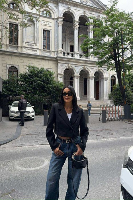 ONE COLOR CROPPED WOMEN JACKET BLACK/ E ZEZE - 2