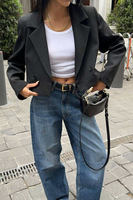 ONE COLOR CROPPED WOMEN JACKET BLACK/ E ZEZE - 4