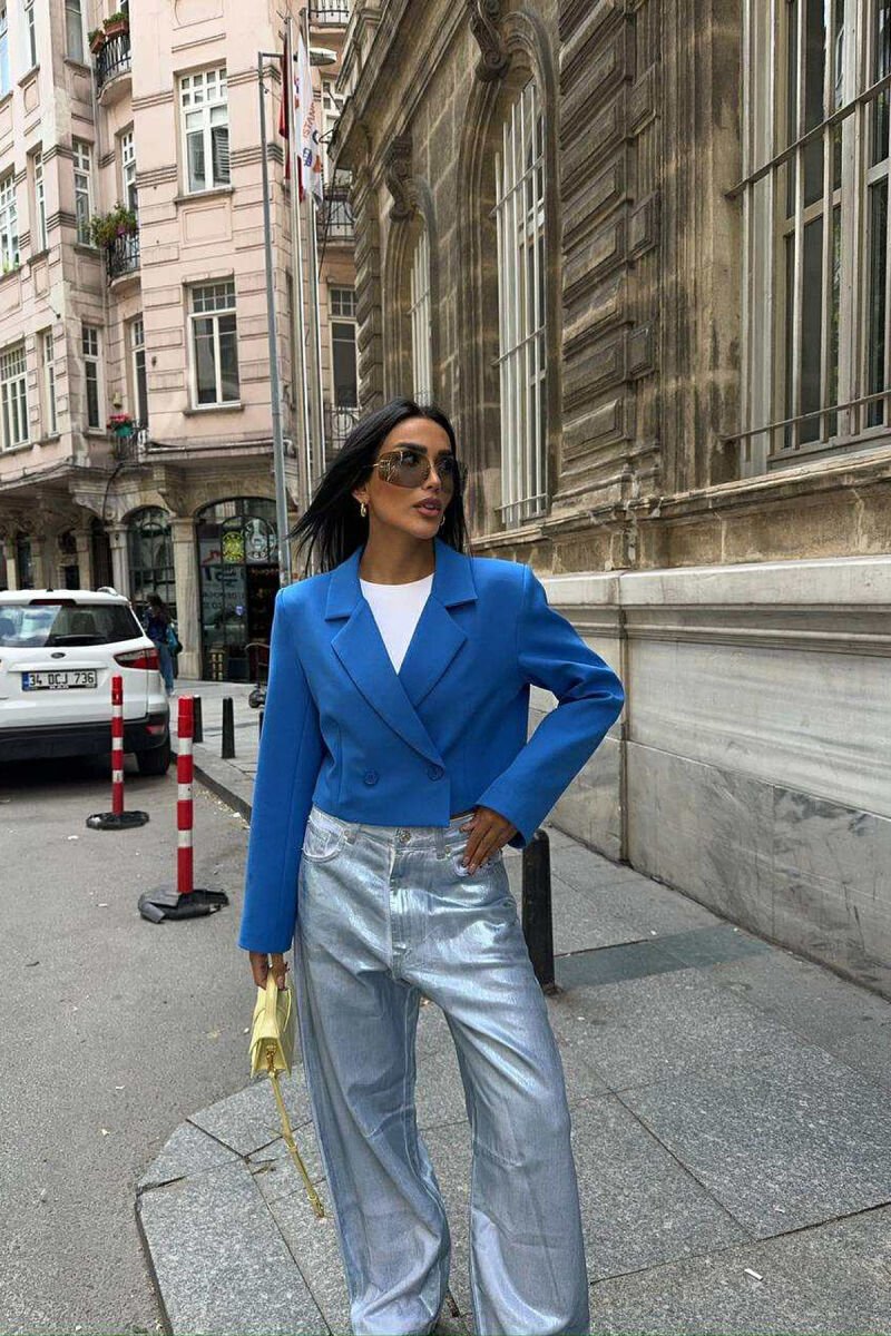 ONE COLOR CROPPED WOMEN JACKET BLUE/BLU - 2