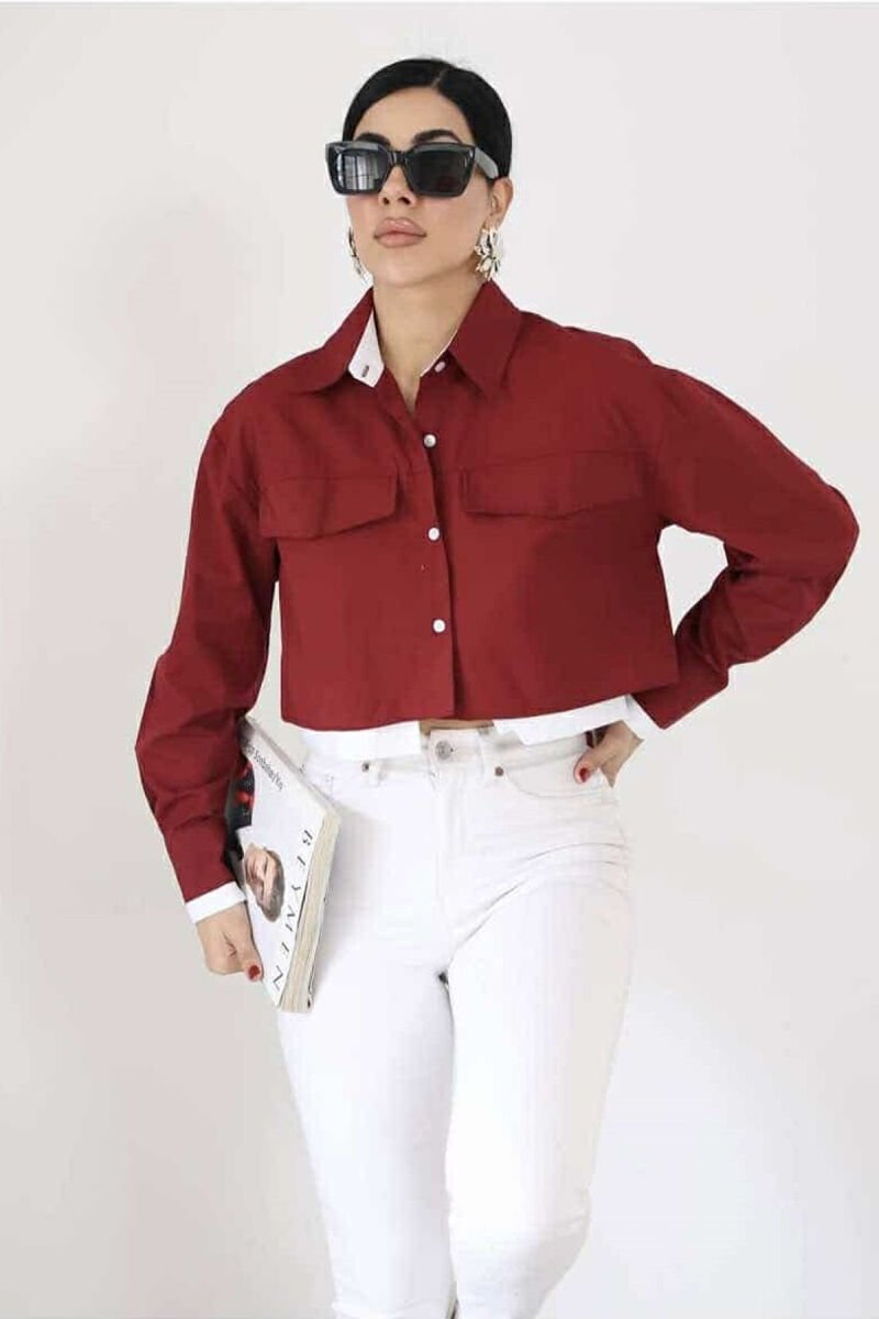 ONE COLOR CROPPED WOMEN SHIRT BURGUNDY/VISHNJE - 1