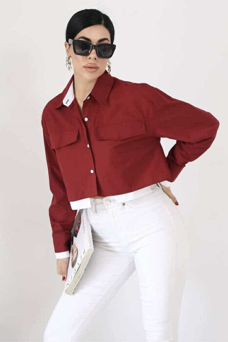 ONE COLOR CROPPED WOMEN SHIRT BURGUNDY/VISHNJE - 2