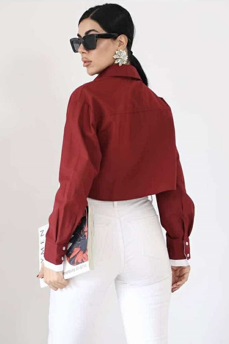 ONE COLOR CROPPED WOMEN SHIRT BURGUNDY/VISHNJE - 3