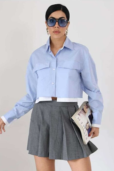 ONE COLOR CROPPED WOMEN SHIRT LIGHTBLUE/BZ 