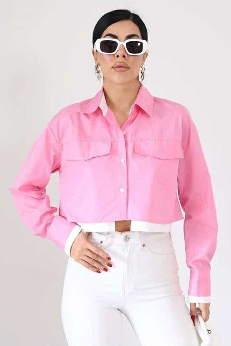 ONE COLOR CROPPED WOMEN SHIRT PINK/ROZE - 1
