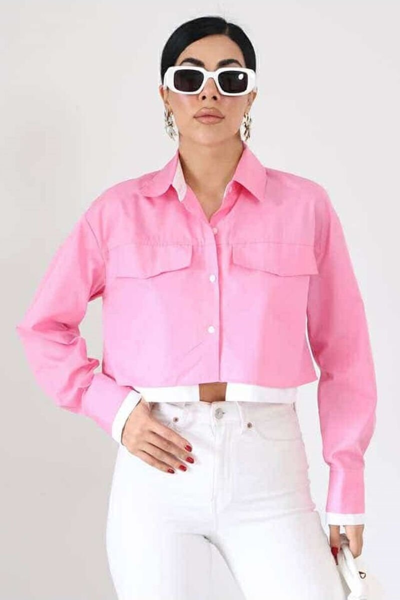 ONE COLOR CROPPED WOMEN SHIRT PINK/ROZE - 1