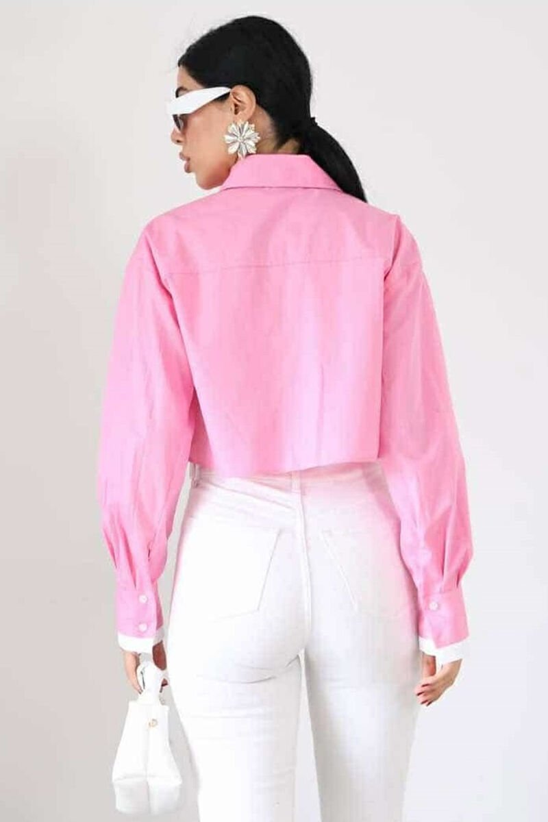 ONE COLOR CROPPED WOMEN SHIRT PINK/ROZE - 3