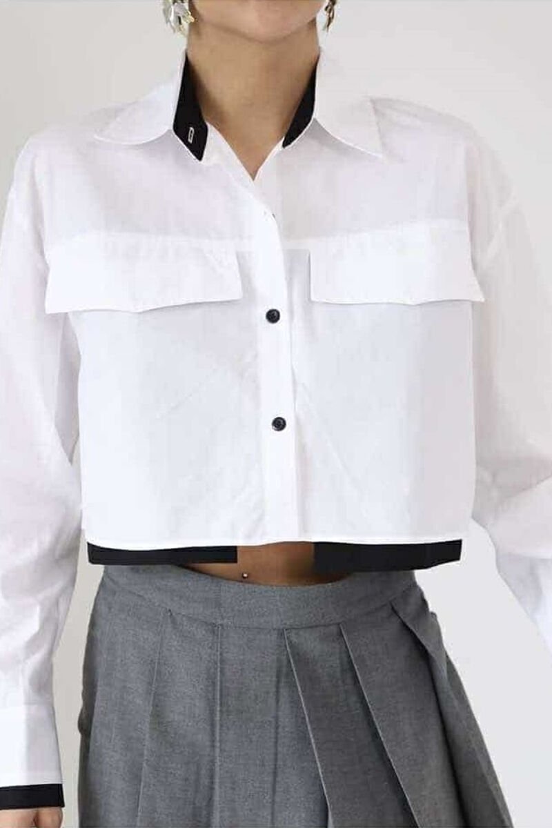 ONE COLOR CROPPED WOMEN SHIRT WHITE-E BARDHE - 3