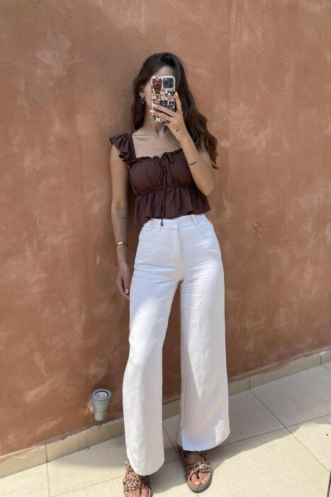 ONE COLOR CROPPED WOMEN TANK TOP BROWN/KAFE - 4