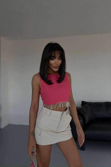 ONE COLOR CROPPED WOMEN TANK TOP FUCHSIA/CIKLAMI - 3