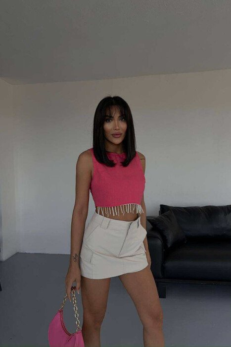 ONE COLOR CROPPED WOMEN TANK TOP FUCHSIA/CIKLAMI - 4