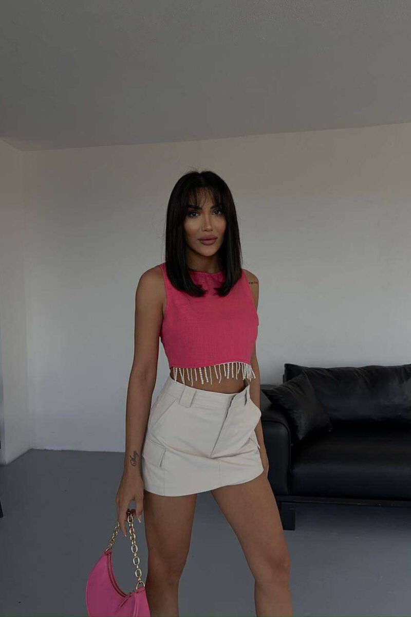 ONE COLOR CROPPED WOMEN TANK TOP FUCHSIA/CIKLAMI - 4