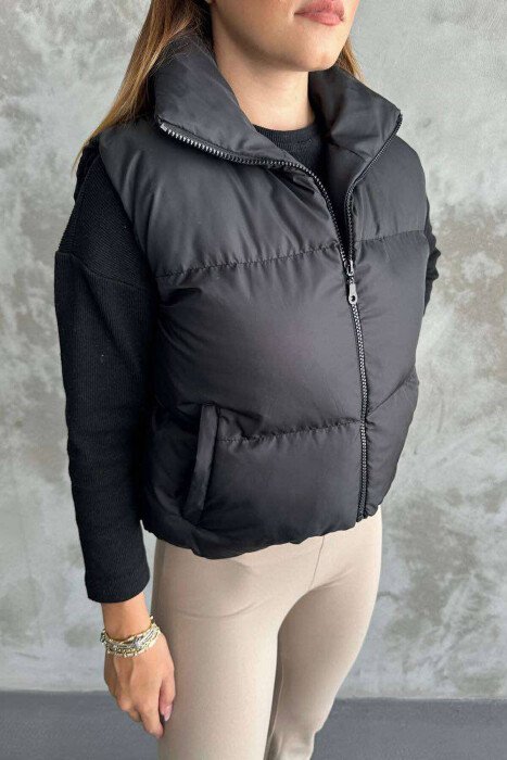 ONE COLOR CROPPED WOMEN VEST BLACK/ E ZEZE - KLAUDIO FASHION