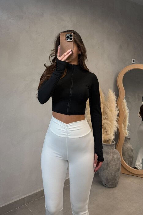 ONE COLOR CROPPED ZIPPER WOMAN JACKET BLACK/ E ZEZE - 3