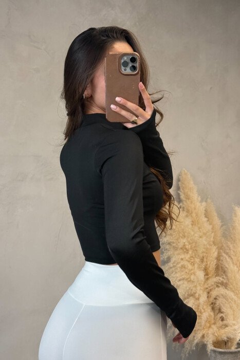 ONE COLOR CROPPED ZIPPER WOMAN JACKET BLACK/ E ZEZE - 4