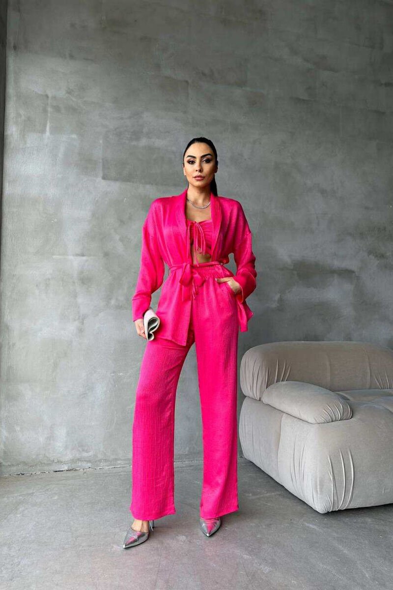 ONE COLOR CROP+SHIRT+TROUSERS WOMEN SET FUCHSIA/CIKLAMI - 1
