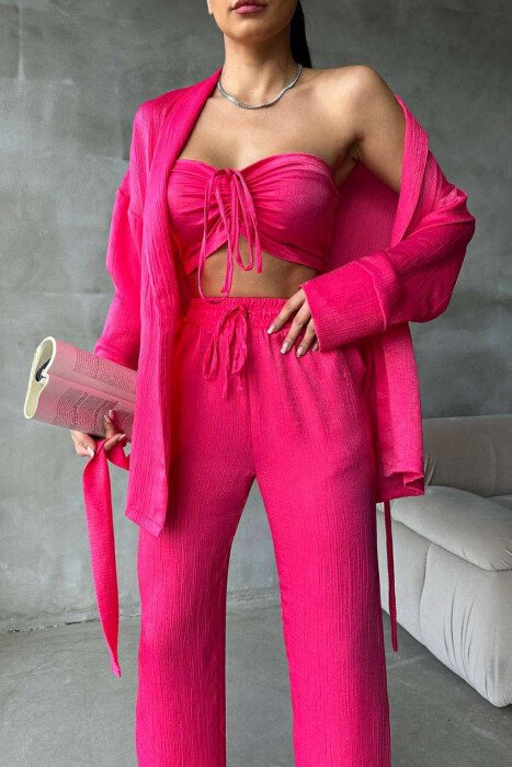 ONE COLOR CROP+SHIRT+TROUSERS WOMEN SET FUCHSIA/CIKLAMI - 4