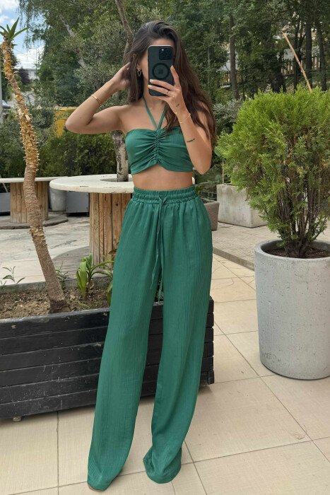 ONE COLOR CROP+SHIRT+TROUSERS WOMEN SET GREEN/JESHILE - 4