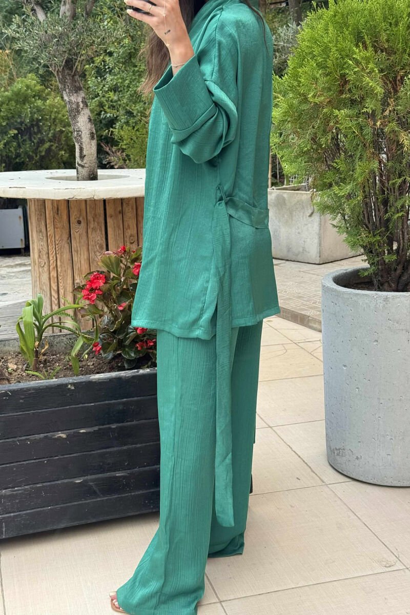 ONE COLOR CROP+SHIRT+TROUSERS WOMEN SET GREEN/JESHILE - 5