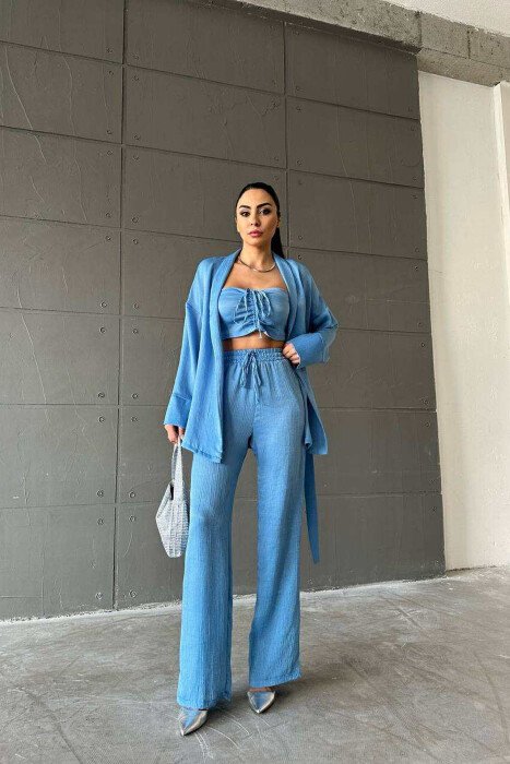 ONE COLOR CROP+SHIRT+TROUSERS WOMEN SET LIGHTBLUE/BZ - 3