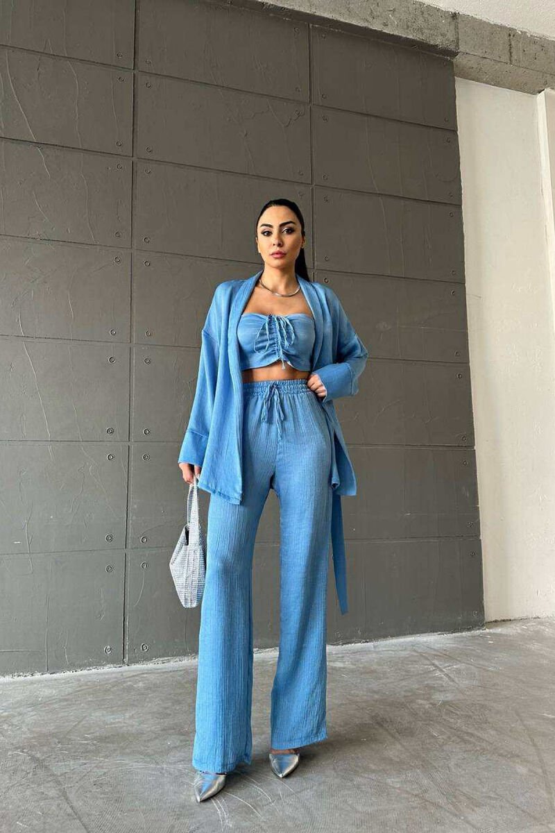 ONE COLOR CROP+SHIRT+TROUSERS WOMEN SET LIGHTBLUE/BZ - 3