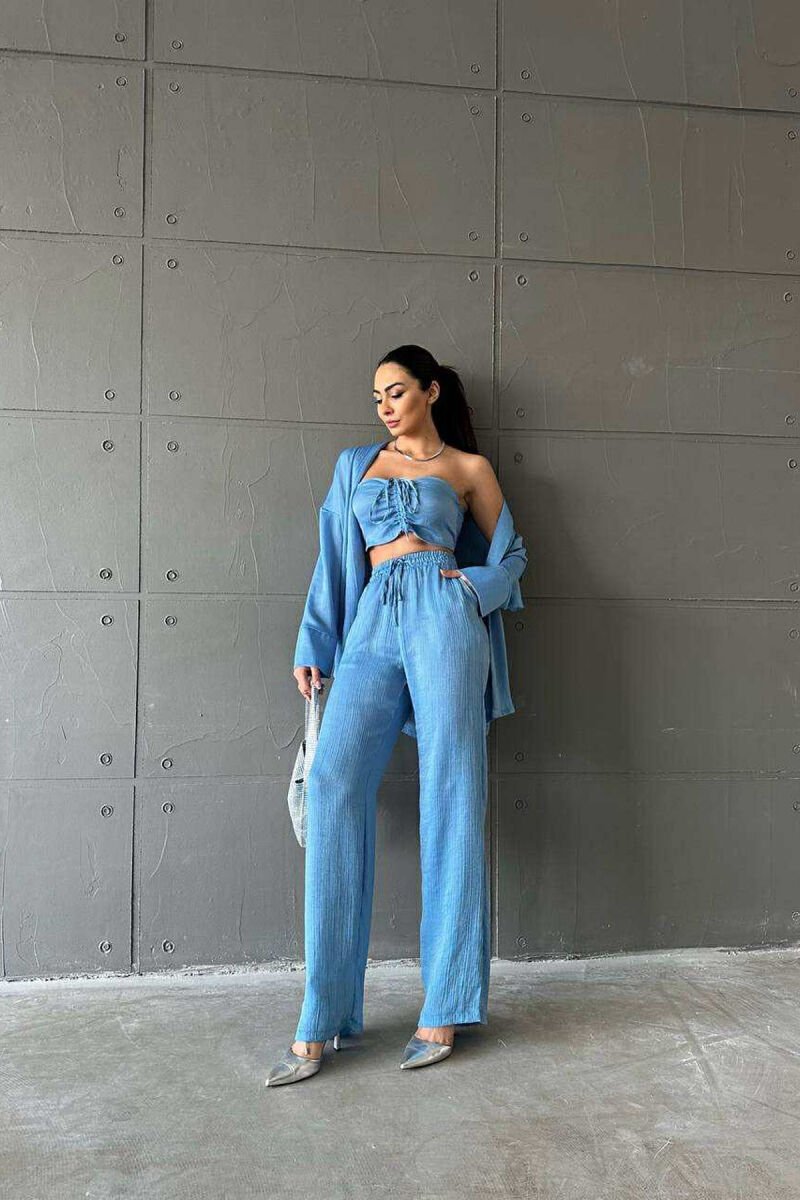 ONE COLOR CROP+SHIRT+TROUSERS WOMEN SET LIGHTBLUE/BZ - 6