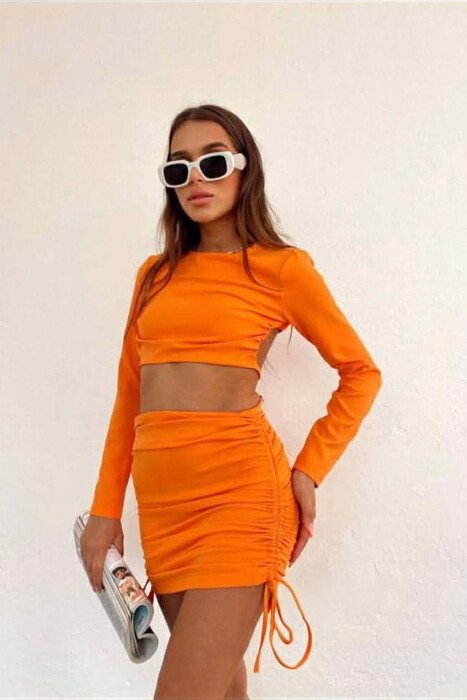 ONE COLOR CROP+SKIRT WOMEN SET ORANGE/PORTOKALLI - KLAUDIO FASHION