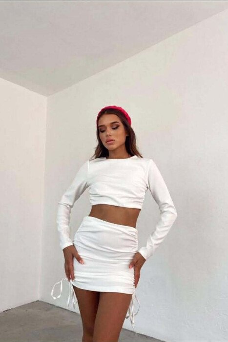 ONE COLOR CROP+SKIRT WOMEN SET WHITE-E BARDHE - KLAUDIO FASHION